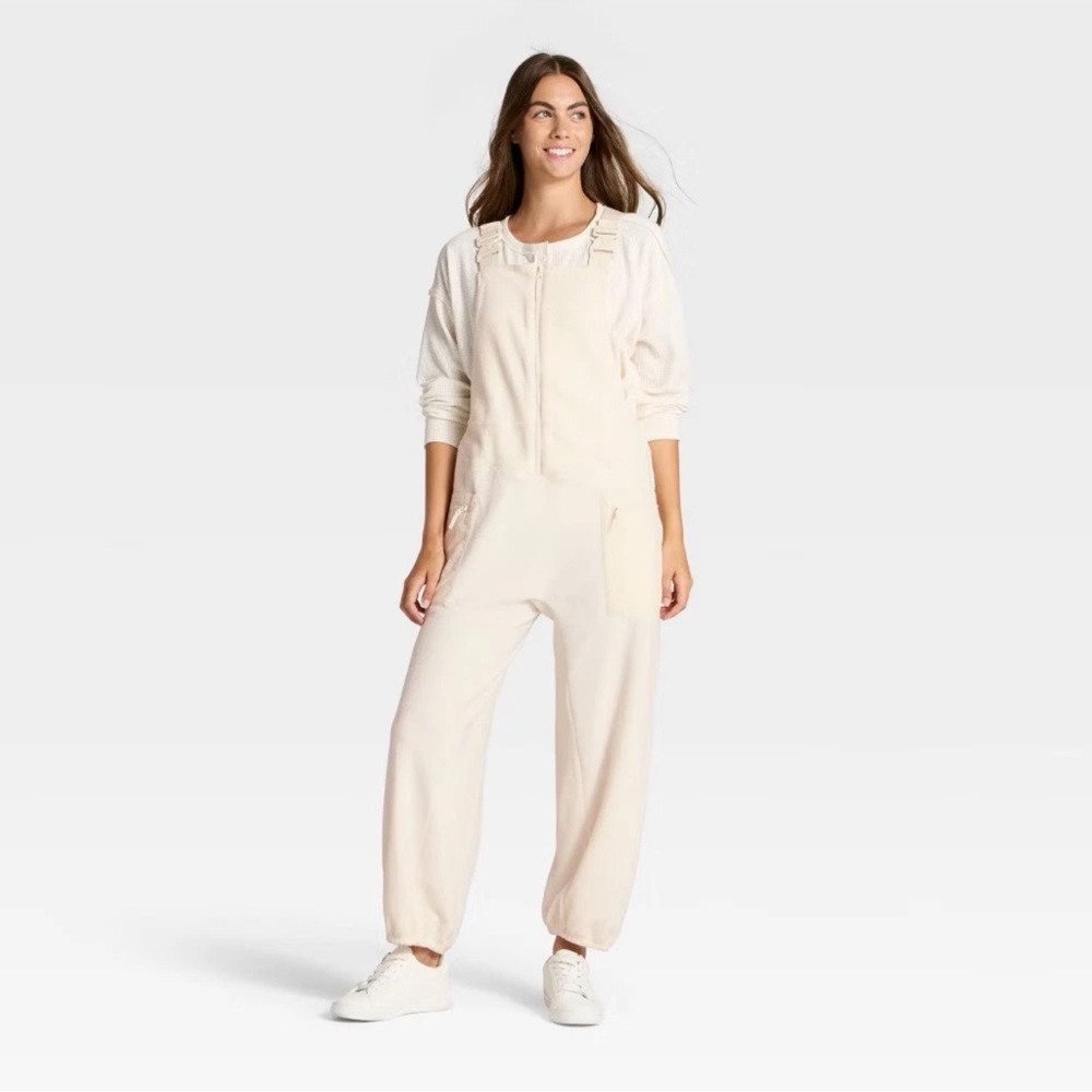 Women's High Pile Fleece Overalls - JoyLab Cream XL